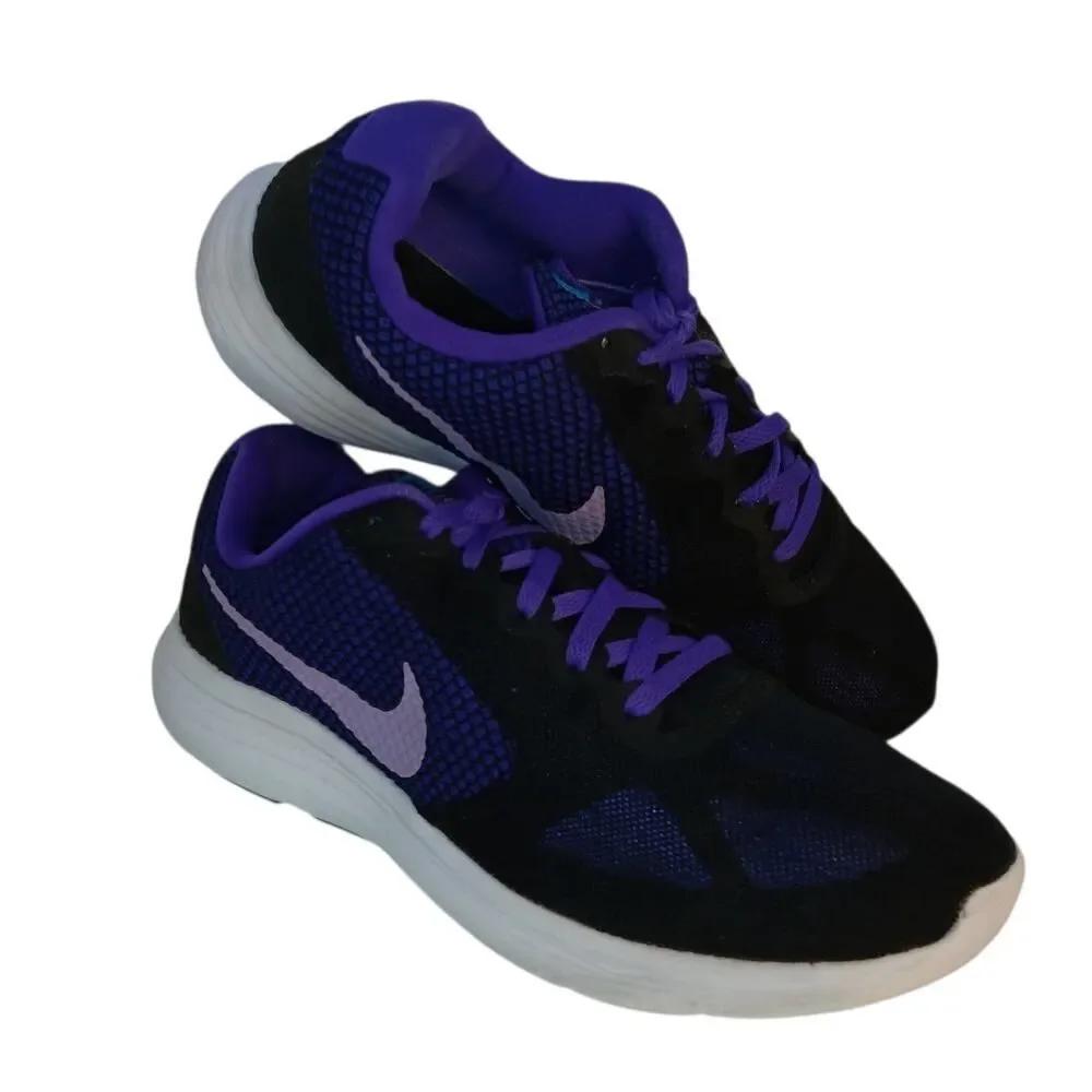 NIKE REVOLUTION 3 Women's Black & Purple Athletic Running Sneakers - Size: 9.5